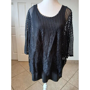 Alfani Women's Scoop Neck 3/4 Sleeve Plus Size Lace‎ Top Black Size Small